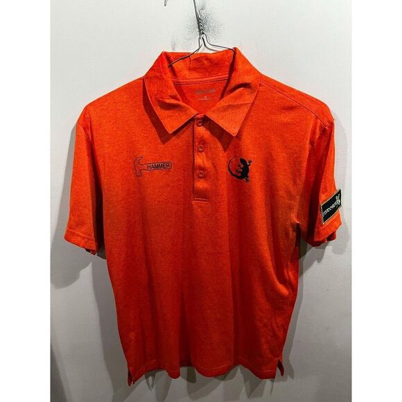Hammer Bowling Polo Men's Size S Orange Polo Patch 1/4 Button Up Gecko - Picture 1 of 8